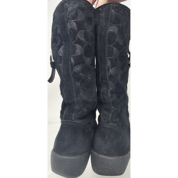 Coach Tulip Women's 5.5B Black Winter Suede Boot Fur Lined Buckle Signature Logo - Picture 11 of 16